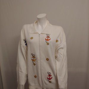 Vintage Exit in White Nautical coastal 100% cotton zip sweater size S in white
